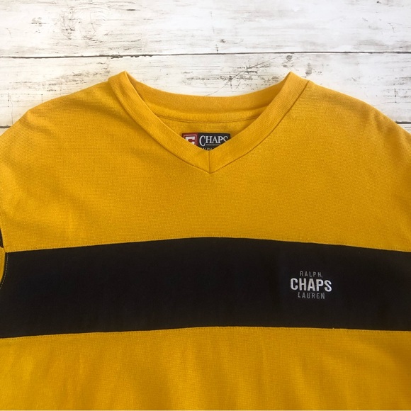VTG CHAPS Ralph Lauren Men Navy/Mustard Yellow V-Neck Long Sleeve T-Shirt - Picture 3 of 8